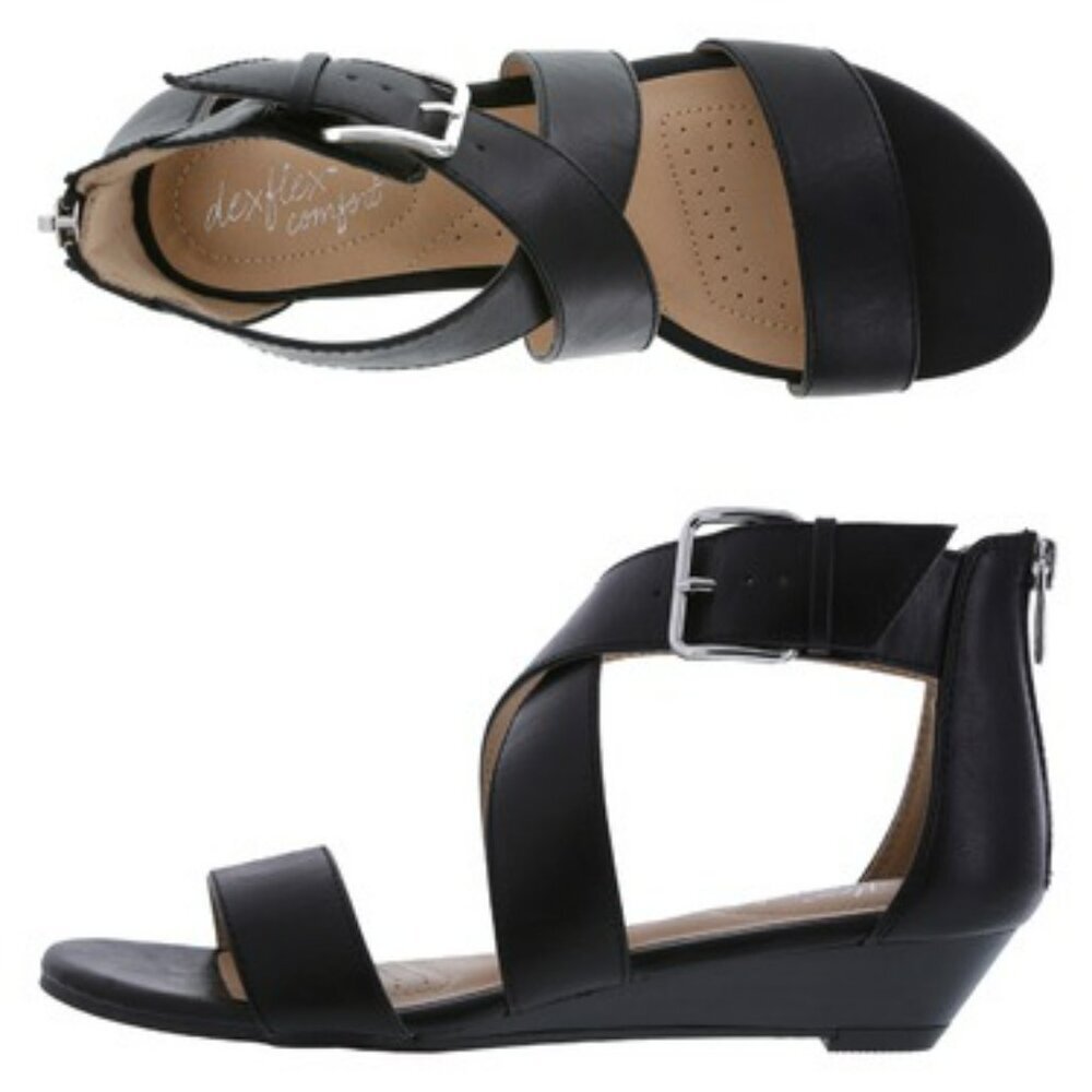 Dexflex Comfort Women's Black Strappy Wedge Sandals